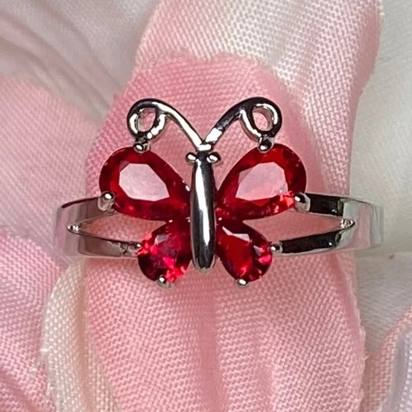 New! Silver/red ruby butterfly ring size 6 - Picture 1 of 6
